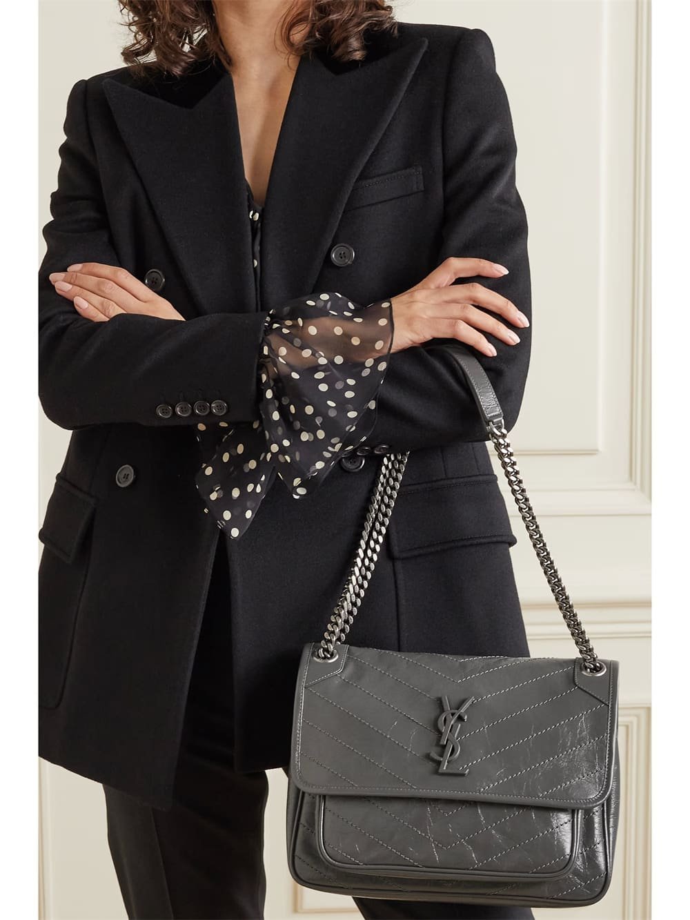SAINT LAURENT Niki Baby medium quilted crinkled-leather shoulder bag