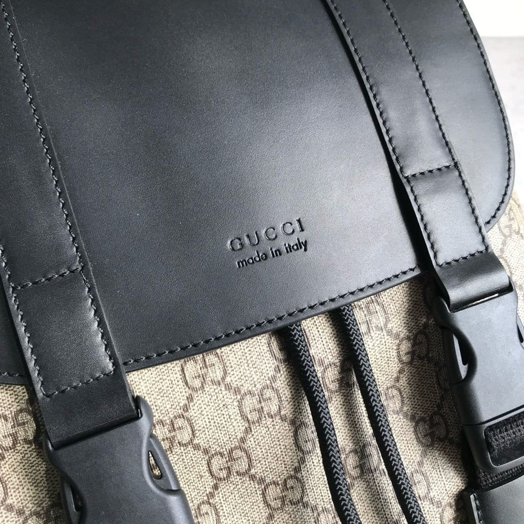 GUCCI Supreme Monogram Double Buckle Backpack Beige Black