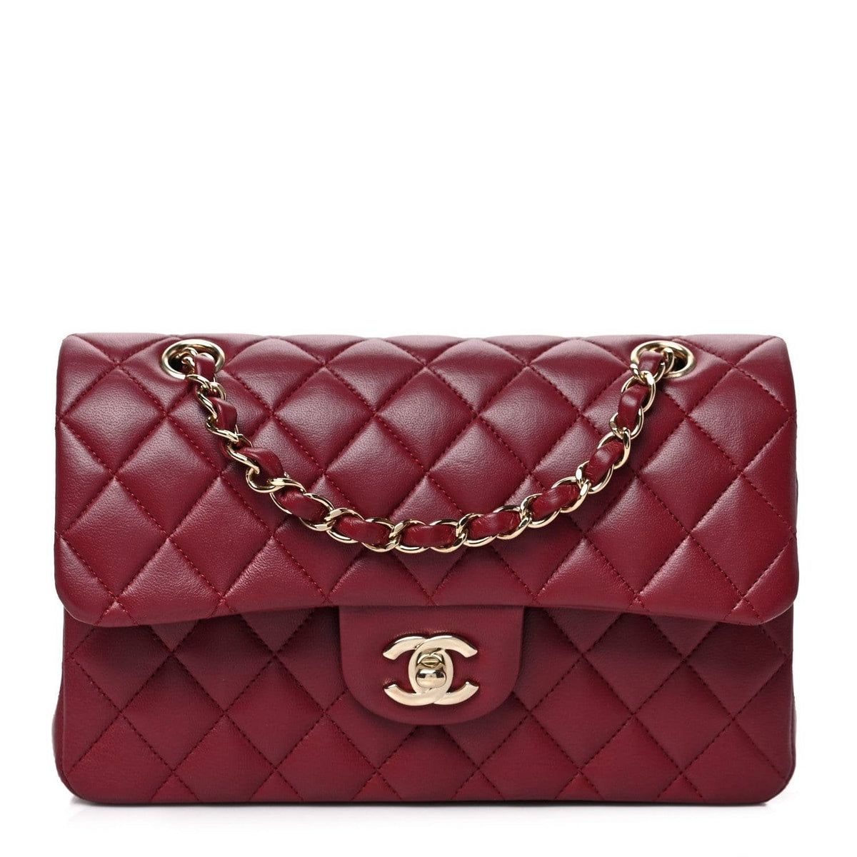 CHANEL Lambskin Quilted Medium Double Flap Burgundy