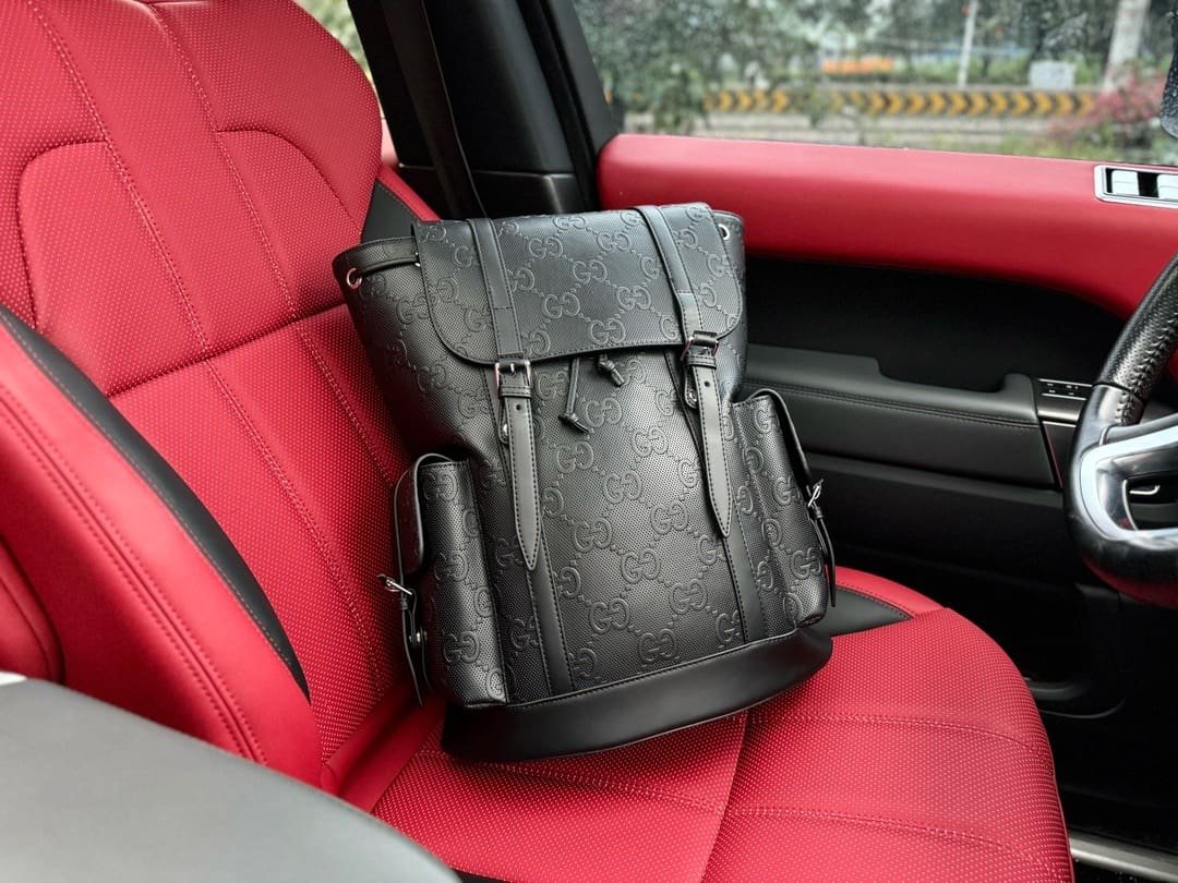 Gucci GG Leather Logo Embossed Backpack