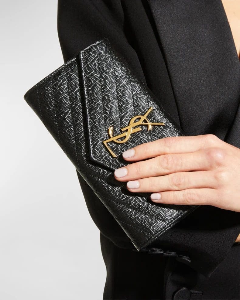 YSL Monogram Large Flap Wallet in Grained Leather