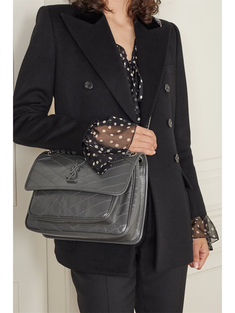 SAINT LAURENT Niki Baby medium quilted crinkled-leather shoulder bag